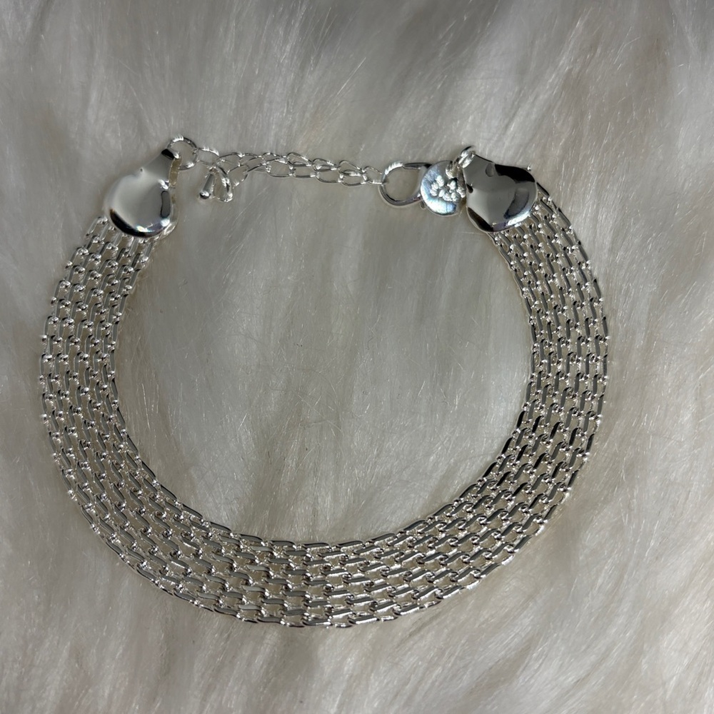 925 Sterling Silver Multi-Strand Mesh Bracelet Quiet Luxury Layered Chain - Picture 4 of 7